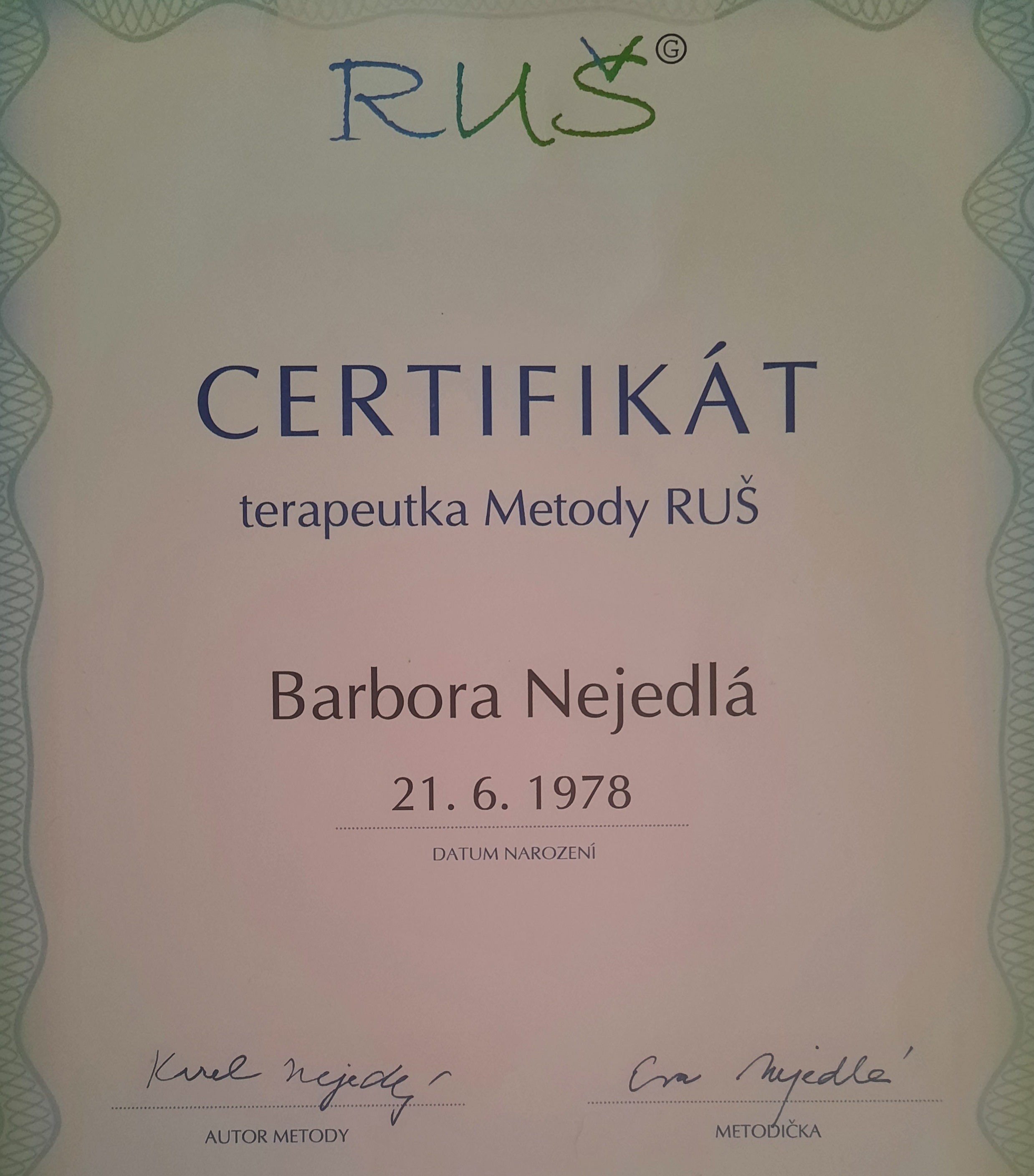 Certifikát terapeuta